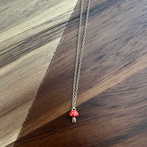 14k SOLID GOLD mushroom necklace. 16 inches long.